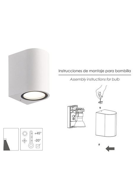 Lampara Aplique Oval Exterior GU10 IP65 Color Blanco Aplique Techo, Luz Jardín, Lámpara Jardín, Luz Exterior, Aplique Jardín