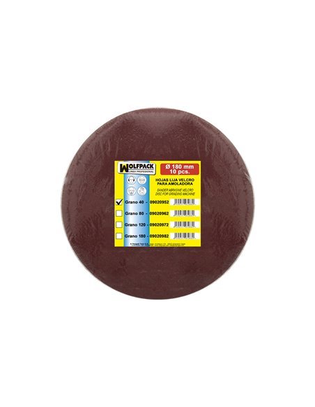 Lija Recambio Velcro Amoladora Ø 180 mm. Grano  40 (10 Piezas)