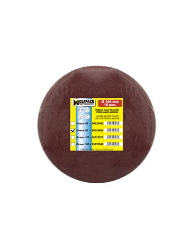 Lija Recambio Velcro Amoladora Ø 180 mm. Grano  80 (10 Piezas)