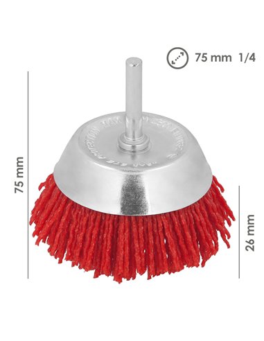 Cepillo Nylon Taza Ø 75 m. 1/4". Cepillo De Lijado Nailon. Cepillo Para Taladro De Nailon, Cepillo De Alambre Abrasivo De Nailon