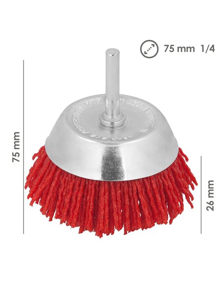 Cepillo Nylon Taza Ø 75 m. 1/4". Cepillo De Lijado Nailon. Cepillo Para Taladro De Nailon, Cepillo De Alambre Abrasivo De Nailon