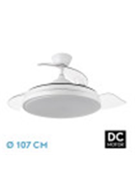 Ventilador Dc Escorpion 59w Blanco 3aspas desplegables 107d 5960lm 3000-4000-6000k Remoto+ Temporizador+ Memoria