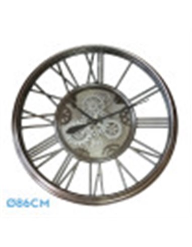 Reloj De Pared Turin Niquel 86x86x8,5cm Engranajes Con Movimiento