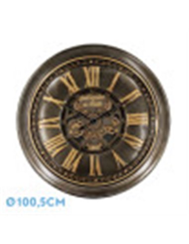 Reloj De Pared Genova Oro/cuero 100,5x100,5x13,5cm Engranajes Con Movimiento