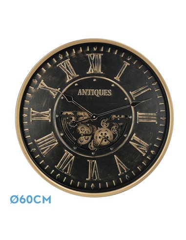 Reloj De Pared Trieste Negro/oro 60x60x8cm Engrana Jes Con Movimiento