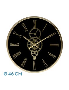 Reloj De Pared Duque Negro/oro 46x46x7cm Engranajes Con Movimiento