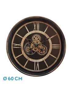 Reloj De Pared Durcal Marron/haya/oro 60x60x8cm Engranajes Con Movimiento