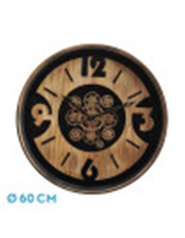 Reloj De Pared Almanzora Negro/haya/oro 60x60x8cm Engranajes Con Movimiento