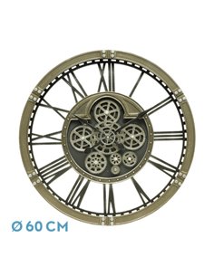Reloj De Pared Agron Cuero 60x60x7cm Engranajes Con Movimiento