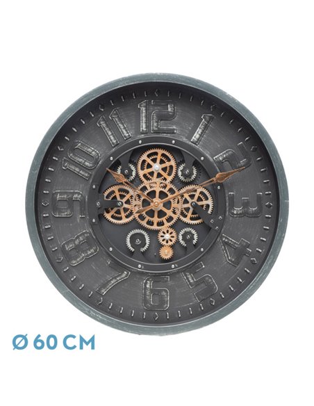 Reloj De Pared Albox Negro 60x60x7cm Engranajes Con Movimiento