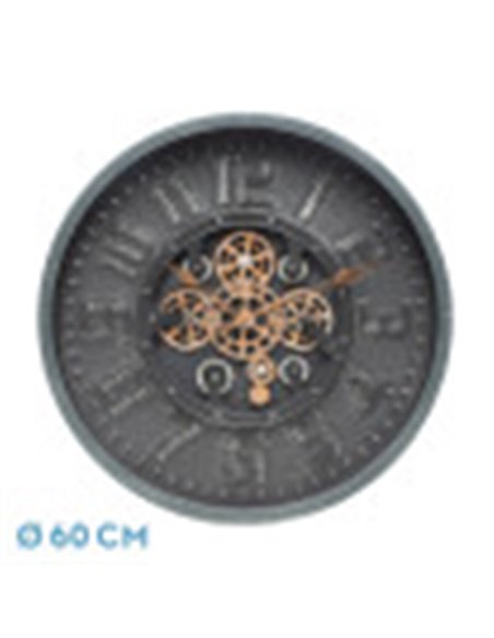 Reloj De Pared Albox Negro 60x60x7cm Engranajes Con Movimiento