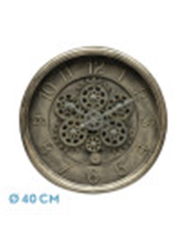 Reloj De Pared Atarfe Oro Rustico 40x40x7cm Engranajes Con Movimiento