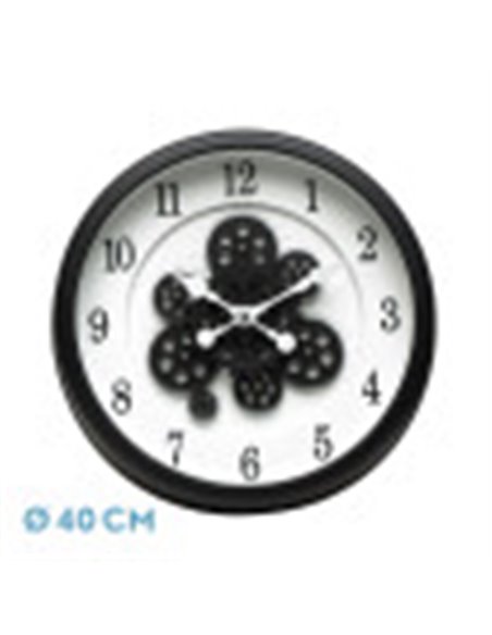 Reloj De Pared Bubion Negro/blanco 40x40x7cm Engranajes Con Movimiento