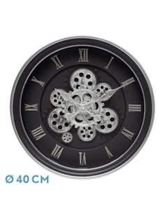 Reloj De Pared Chercos Negro/plata 40x40x7cm Engranajes Con Movimiento
