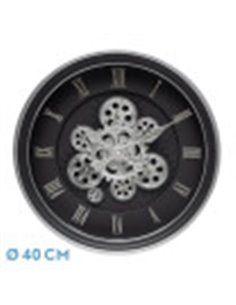 Reloj De Pared Chercos Negro/plata 40x40x7cm Engranajes Con Movimiento 2