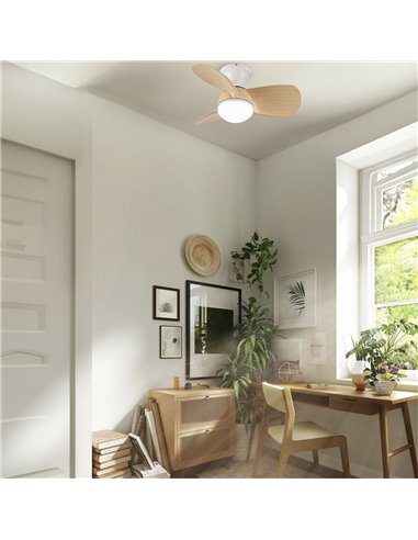 Ventilador LED Epona Blanco+Madera 20W 2000Lm CCT Dim