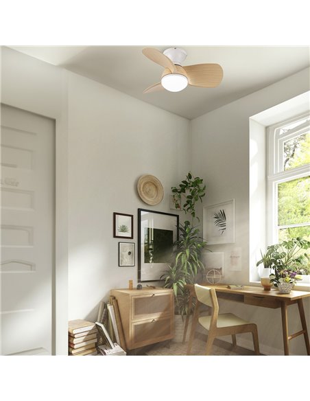 Ventilador LED Epona Blanco+Madera 20W 2000Lm CCT Dim
