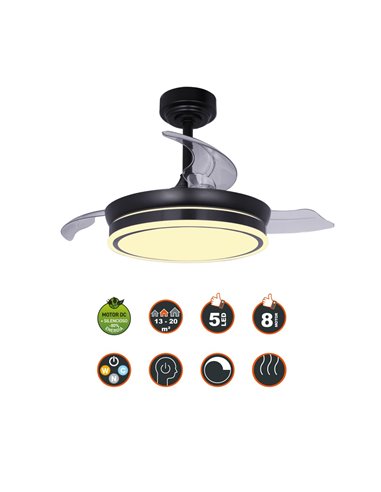 Ventilador LED aspas plegables Moss Mini Negro 46W 5520Lm CCT Dim