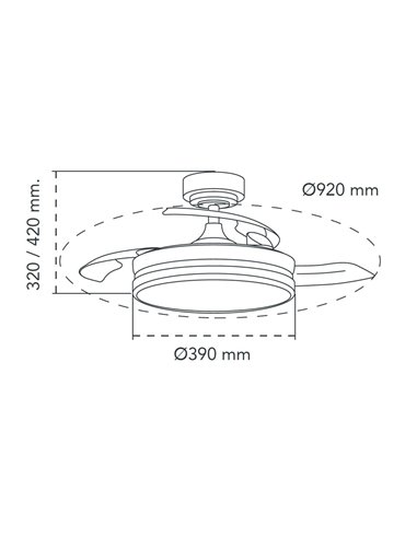Ventilador LED aspas plegables Moss Mini Negro 46W 5520Lm CCT Dim