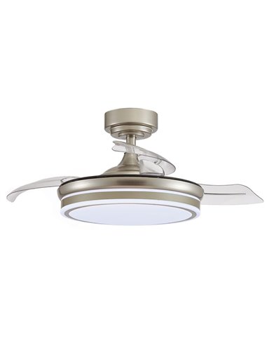 Ventilador LED aspas plegables Moss Mini Níquel 46W 5520Lm CCT Dim