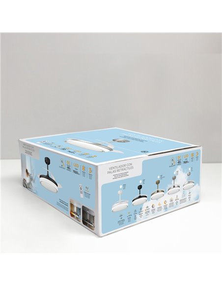 Ventilador LED aspas retráctiles Aneto Gris 72W 7920Lm CCT