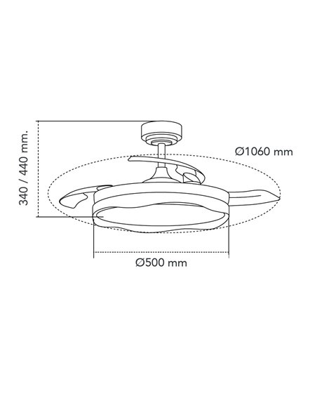 Ventilador LED aspas retráctiles Oku Negro 72W 7920Lm CCT