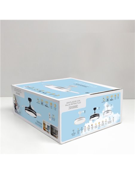 Ventilador LED aspas retráctiles Oku Negro 72W 7920Lm CCT