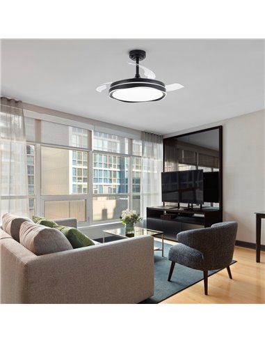 Ventilador LED aspas retráctiles Oku Negro 72W 7920Lm CCT