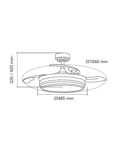 Ventilador LED aspas retráctiles Lander Negro 72W 7920Lm CCT
