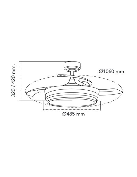 Ventilador LED aspas retráctiles Lander Negro 72W 7920Lm CCT