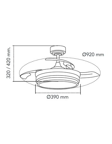 Ventilador LED aspas retráctiles Lander Mini Negro 46W 5520 Lm CCT