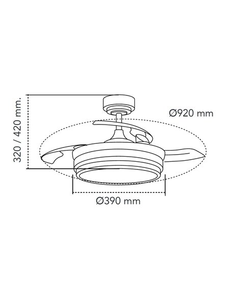 Ventilador LED aspas retráctiles Lander Mini Negro 46W 5520 Lm CCT