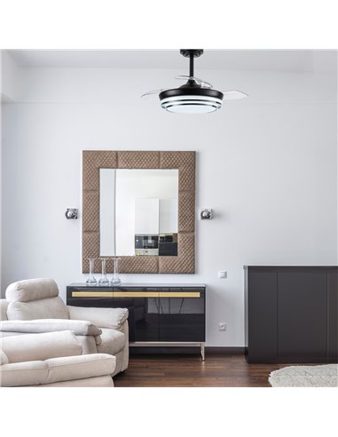 Ventilador LED aspas retráctiles Lander Mini Negro 46W 5520 Lm CCT