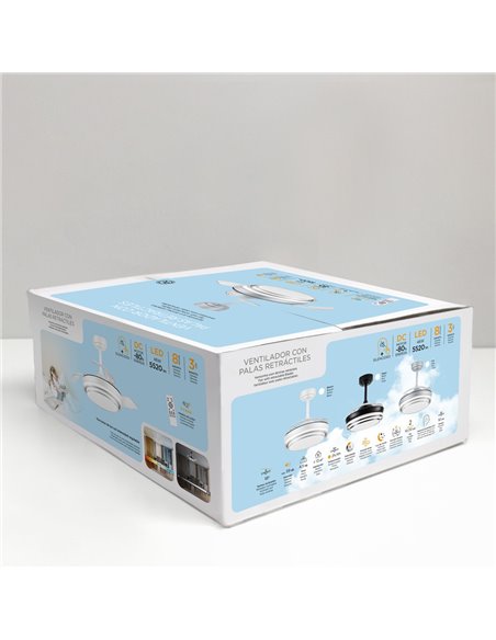 Ventilador LED aspas retráctiles Lander Mini Negro 46W 5520 Lm CCT