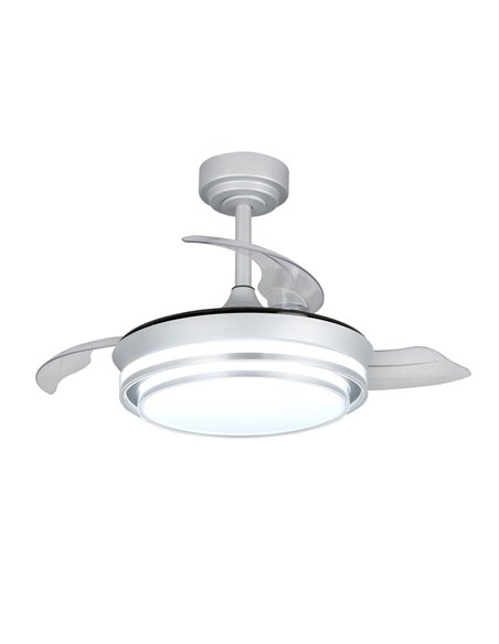 Ventilador LED aspas retráctiles Lander Mini Plata 46W 5520 Lm CCT