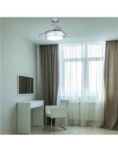 Ventilador LED aspas retráctiles Lander Mini Plata 46W 5520 Lm CCT