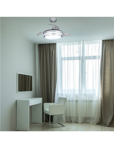 Ventilador LED aspas retráctiles Lander Mini Plata 46W 5520 Lm CCT