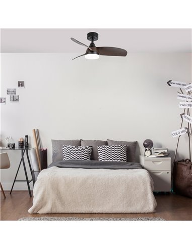 Ventilador LED Byan Negro+Madera 18W 2000Lm CCT Dim