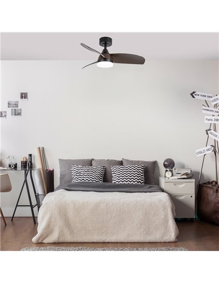 Ventilador LED Byan Negro+Madera 18W 2000Lm CCT Dim