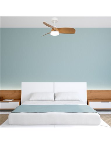 Ventilador LED Byan Blanco+Madera 18W 2000Lm CCT Dim
