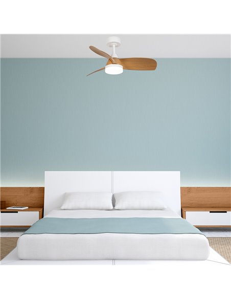 Ventilador LED Byan Blanco+Madera 18W 2000Lm CCT Dim
