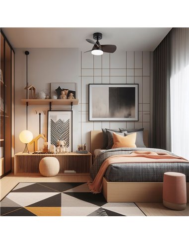 Ventilador LED Byan Mini Negro+Madera 18W 2000Lm CCT Dim