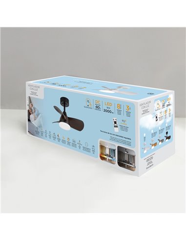 Ventilador LED Byan Mini Negro+Madera 18W 2000Lm CCT Dim