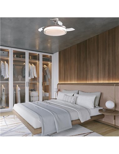 Ventilador LED aspas retráctiles Aneto Niquel 72W 7920Lm CCT