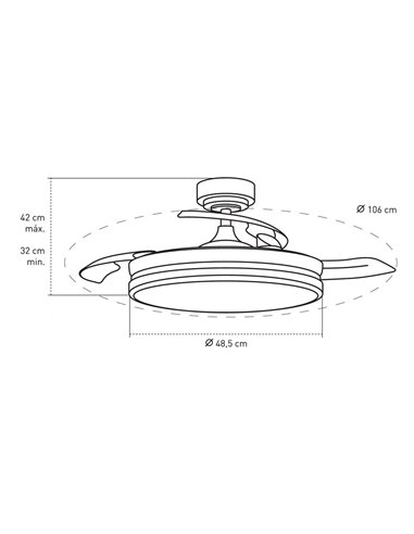 Ventilador LED aspas retráctiles Aneto Niquel 72W 7920Lm CCT