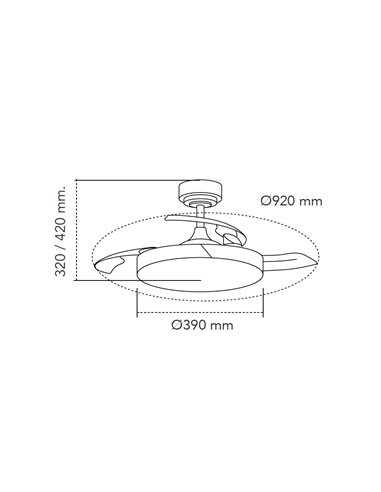 Ventilador LED aspas retráctiles Taoro Mini Negro 46W 5520 Lm CCT