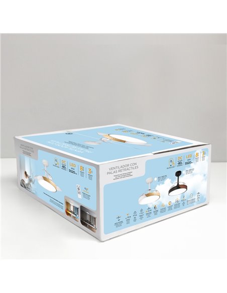 Ventilador LED aspas retráctiles Taoro Mini Negro 46W 5520 Lm CCT