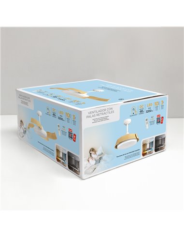 Ventilador de techo LED Batán Blanco+Madera 35W 3200lm CCT Smart