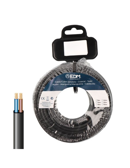 Bobine 20m câble parallèle plat noir 2x2,5mm EDM