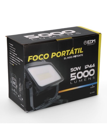 Spot/projecteur LED rechargeable 50W 5 000lm 12 000mAh 6 500K EDM
